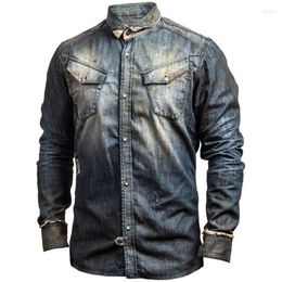 Men's Casual Shirts Men's Single Breasted Lapel Denim Outwear Spring Fall Long Sleeve Pockets Polo Fashion Men Jacket Top