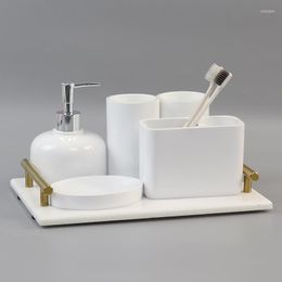 Bath Accessory Set Household White Ceramic 6/set Shower Gel Shampoo Dispenser Bottle Gargle Cup Toothbrush Tube Soap Dish El Bathroom