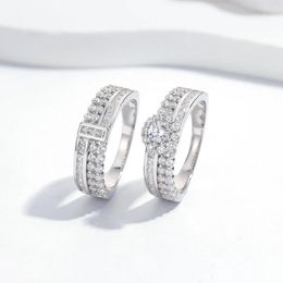 Cluster Rings Multi- Drill Couple Personality Twin Son And Mother Ring Set S925 Sterling Silver Does Not Fade