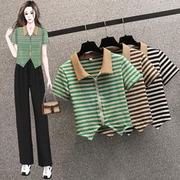 Women's Blouses COIGARSAM Shirt Womens Tops Summer 2023 Striped Zipper Ga Color Green Coat Black Top Women Shirts Drop