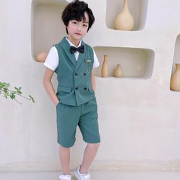 Clothing Sets Boys Summer Vest Dress Suit Set Child Wedding Party Performance Costume Kids Double Breasted Waistcoat Shorts