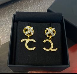 2023 Luxury quality Charm drop earring with diamond and hollow design in 18k gold plated have box stamp PS7668A