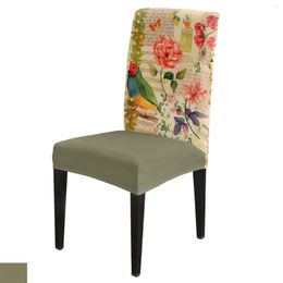 Chair Covers Vintage Spaper Flower Bird Cover For Dining Room Decor Spandex Wedding Party Decoration