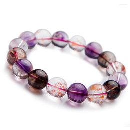 Strand 13mm Natural Super 7 Seven Melody Stone Crystal Round Beads Bracelet Women Lady Colourful Rutilated Quartz