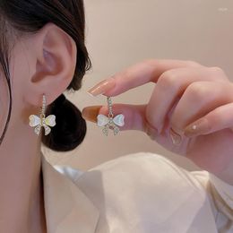 Stud Earrings S Sier Needle Love Bow Earring Temperament Pearl Autumn and Winter High-grade Feeling Light Net Red nice