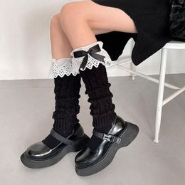 Women Socks Autumn Winter Kawaii Acrylic Fibres Bow Foot Cover Lolita Sleeves JK Middle Tube For Girls