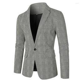 Men's Suits Blazers For Men Casual One Button Grey Plaid Stripes Mens Overcoat Blazer European Size Jacket Male Suit S26
