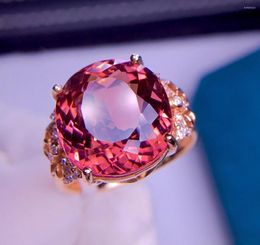 Cluster Rings E402 Fine Jewellery Real 18K Rose Gold AU750 Natural Red Tourmaline Gemstone 7.1ct Female For Women Ring