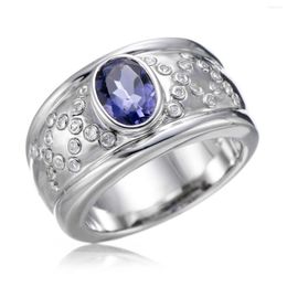 Cluster Rings GESIDE Iolite Rhodium Over Sterling Silver Ring