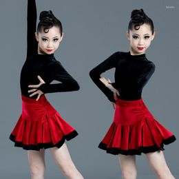 Stage Wear Children Latin Dance Costumes Long Sleeve For Girls Performance Skirt Kids Ballroom Dancing Rumba