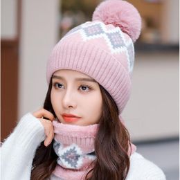 Berets Winter Beanie Hats For Women Gorras Warm Thicken Velvet Pompon Knitted Cap Scarf Bonnet Windproof Ear Protection Caps Neck Gorra