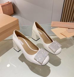 miui bow Diamond women Mary Jane Shoes female thick heel diamond buckle girl thick round head Mary Jane Ladies Leisure Holiday high heel Shoes highheel sandals ARW