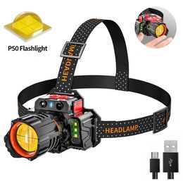 Outdoor Cycling Headlamp bike Motorcycle Headlight Super bright sensor Headlamps Rechargeable Miner Lamp zoomable T6 Led Headlamp 2 cob Lights for Hunting Running