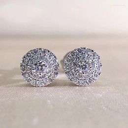 Stud Earrings Micro Paved CZ Round Shaped For Women Simple Delicate Fashion Versatile Female Jewellery Wholesale