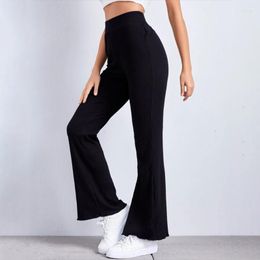 Women's Pants 2023 Winter Pant Leg Flare With Wood Ear Edge Women Knitted Elastic High Waist Floor Solid Fit Trousers Female