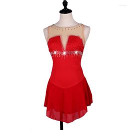 Stage Wear Customised Competition Ice Skating Skirt Navy Blue Red Girls Sexy Sleeveless Women Figure Dress