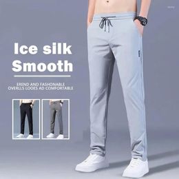 Men's Pants DEEPTOWN Ice Silk Hiking For Men Casual Solid Straight Trousers Male Sweatpants Man Slim Black Grey Korean Fashion Summer