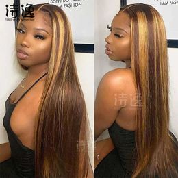 WxwHighlight p2/Gold 30 Straight 13 * 4 Lace Front Human Hair Wig 230323
