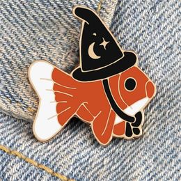 Creative Wizard Fish Brooches Cute Animals Enamel Pins Lucky Fishes with Magical Hat Badge Fashion Bag Jewelry Gifts For Friends GC1983