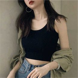 Women's Tanks Camis Black Knitted Round Neck Women T-shirt Sexy Sleeveless Camisole Crop Top Woman Tight Stretch Tank Top Ladies Tee Top Streetwear P230322