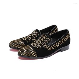 Dress Shoes Men's Yellow Fish Scales Flat Casual Fashion Slip-on Genuine Leather Black Comfortable Rivet Lok Fu Men Size 38-46