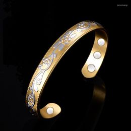 Bangle Ms. WANGAIYAO Gold-plated Open Bracelet Magnetotherapy Wealth Flower Health Mother's Day Jewelry Gift