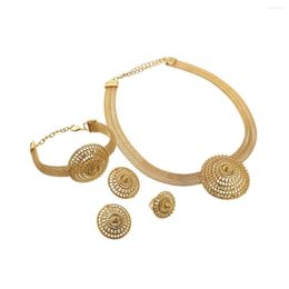 Necklace Earrings Set Hollow Design Women Girls African Fashion Bride Jewellery Accessory Wedding Gold Color 4Pcs