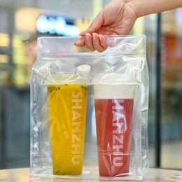 100Pcs/Lot Reusable PVC Milk Tea Bag Single Double Cup Beverage Packaging Bag Takeaway Thickened Packaging Bag