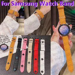 20MM 22MM Watch Band Straps for Samsung Galaxy Watch 5 4 Bands Active 2 40mm 44mm 46mm Gear S2 Bracelet Luxury Leather Brown Flower Wrist Replacement Watch Band