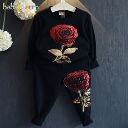 Clothing Sets 2Piece/2-6Years/Spring Autumn Korean Kids Clothes Rose T-shirt Pants Baby Girls Outfits Sport Suits Children Set BC1077