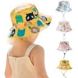 Wide Brim Hats Cute Printed Basin Baby Hat Children Adjustable Fisherman Sunscreen Summer Beach Sun Floppy Flat Foldable Cap