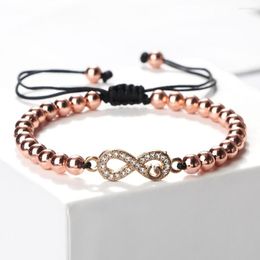 Strand Rose Gold Infinity Silver Color Copper Beads Bracelets Handmade Braided Wrist Jewelry For Women Men Crystal Adjustable Bangles