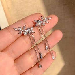 Dangle Earrings Trendy Silver Plated Crystal Flower Tassel Drop For Women Girl Jewelry Zirconia S925 Needle Party Gift