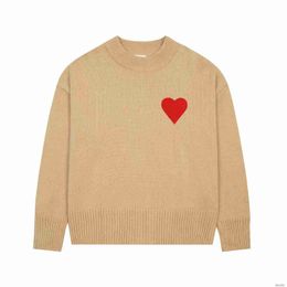 Paris Fashion Mens Designer Amies Knitted Sweater Embroidered Red Heart Solid Colour Big Love Round Neck Short Sleeve a T-shirt for Men Women K8nt