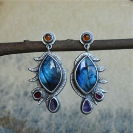 Dangle Earrings ZHIXUN Creative Vintage Blue Eyes Metal For Women Antique Silver Color Jewelry Irregular Accessories