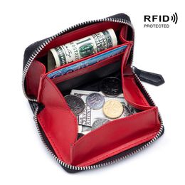 Wallets New Cowhide Women Wallets Female Genuine Leather Purses RFID Card Holders Small Portable Coin Purse Large Capacity Money Bag Z0323