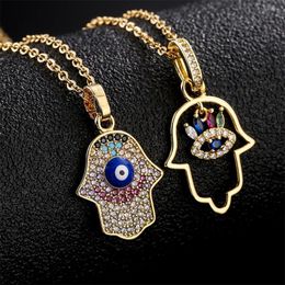 Pendant Necklaces BUY Brand Gold Color Copper Party Jewelry 2023 Fashion Cubic Zirconia Palm Necklace Lucky Blue Eye Accessories