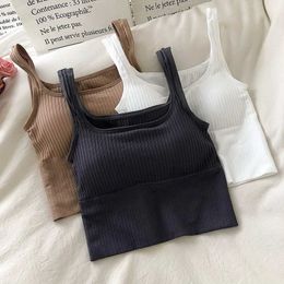 Women's Tanks Camis Seamless Crop Top Sexy Square Neck Tank Top Women Sleeveless Backless Cami Solid Basic T-shirts Fashion Casual Tops Fitness P230322