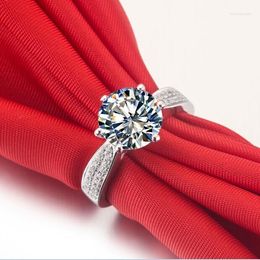 Cluster Rings Classic Six Prongs Round Reassuring 2Ct Diamond Women Wedding Ring 14K White Gold Propose Jewelry Clarity Enhanced