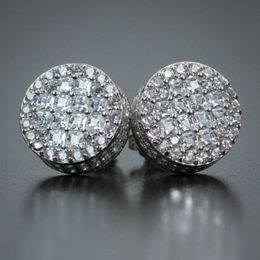 Bling Diamond Earrings Yellow White Gold Plated Shiny Round CZ Studs Earrings Nice Gift for Men Women