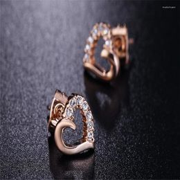 Stud Earrings 2023 Cute Love Heart Crystal Rose Gold Color Fashion CZ Dimond Jewelry Earings For Women Wholesale