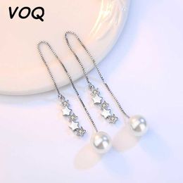 Charm VOQ Silver Colour Cubic Zircon Star Earrings Long Chain Tassel Pearl Earrings Z0323