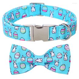 Dog Collars Unique Style Paws Easter Day Collar With Bowtie Egg Metal Buckle For Dogs And Cats