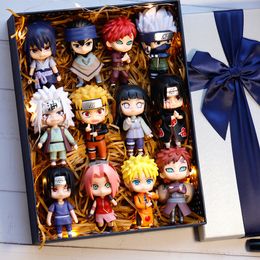 Action Toy Figures 12pcsset Anime Shippuden Hinata Sasuke Itachi Kakashi Gaara anime figure Q Version PVC Toys Dolls Kid Gift 230322