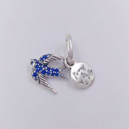 Sparkling Swallow & Quote Double Dangle Charm 925 sterling silver Pandora Clips for Thanksgiving Day fit Charms beads Bracelets Jewelry 792570C01 Andy Jewel