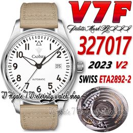 V7F V2 v7327017 Swiss ETA2892-2 Automatic Mens Watch White Dial Number Markers Stainless Steel Case Beige Leather Strap 2023 Super Edition eternity Sport Watches