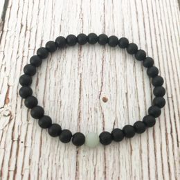 Strand Fashion Men's Bracelets Natural Matte Black Onyx Bracelet Amazonite Mala Beads Wrist Yoga Jewellery