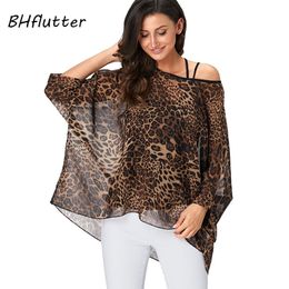 Men's Swimwear BHflutter 4XL 5XL 6XL Plus Size Women Blouse Sexy Off Shoulder Leopard Print Summer Tops Tees Casual Chiffon Blouses Shirts