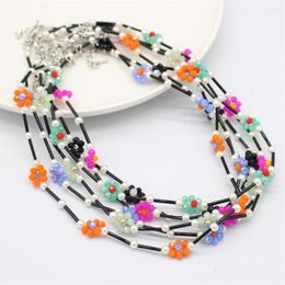 Choker Boho Korea Lovely Daisy Flowers Colourful Beaded Charm Statement Collar Pearl Necklace Women Summer Vacation Jewellery