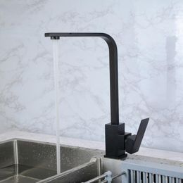 Kitchen Faucets Creative Square Flat Tube Faucet Household Stainless Steel Sink And Cold Water Tank Paint BlackFaucet